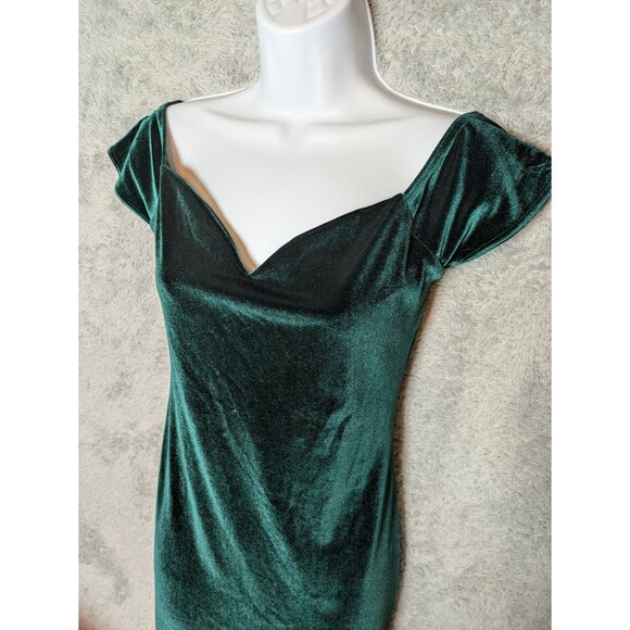 Green velvet dress Size 10 bardot sweetheart off shoulder dark romance pinup - Picture 4 of 12